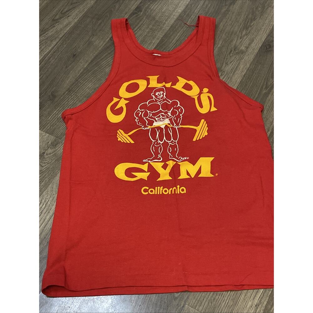 Vintage 80’s Gold's Gym Single Stitch Muscle Tank Top Small Red Gold Rare
